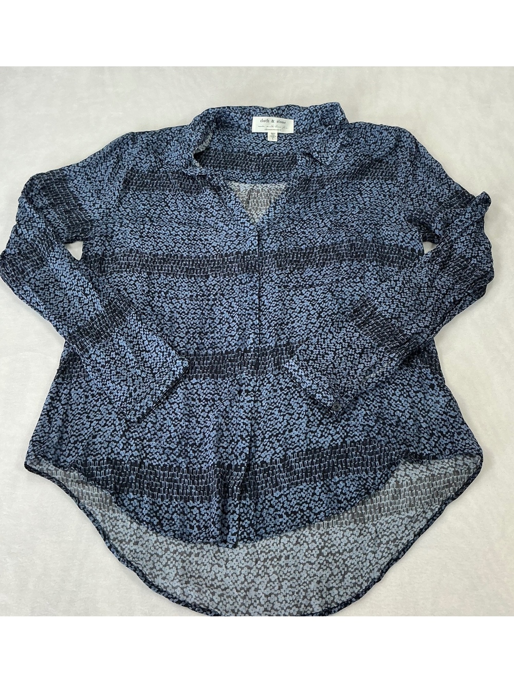 Cloth & Stone for Anthropologie Blue Floral Print Button-Front Blouse, Women's L
